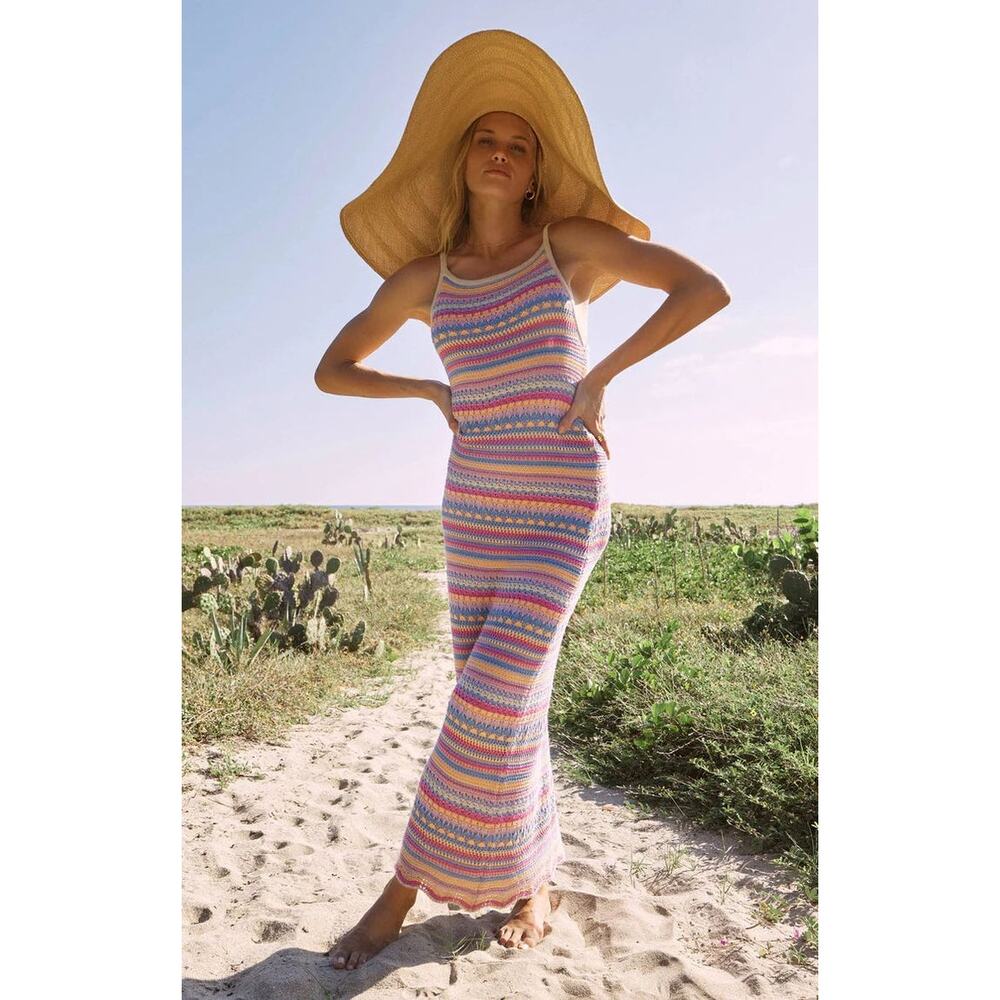Z Supply Santa Cruz Crochet Beach Maxi Dress S Cover Up Resort Boho Striped